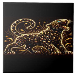 Leopard With Blue Eyes on a Bedroom Border  Ceramic Tile