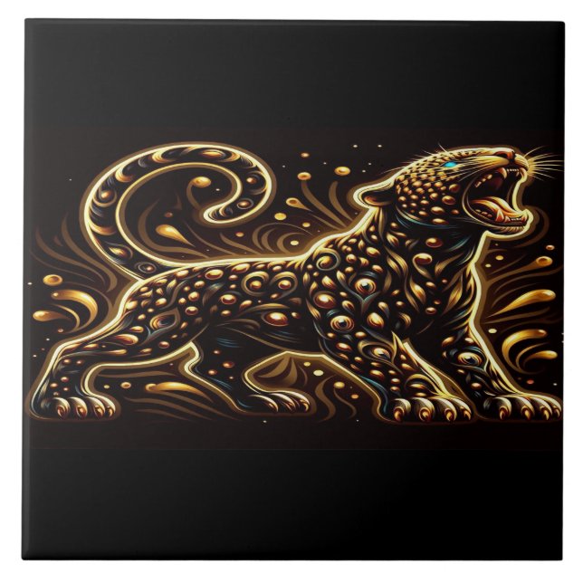 Leopard With Blue Eyes on a Bedroom Border  Ceramic Tile (Front)