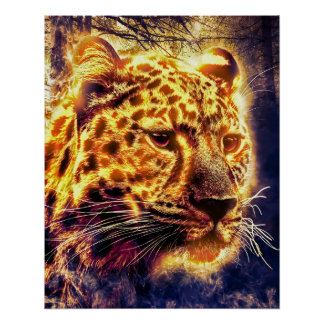 Leopard With Lighting Poster