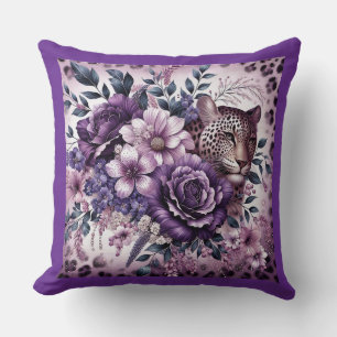 Leopard with Purple Flowers Cushion