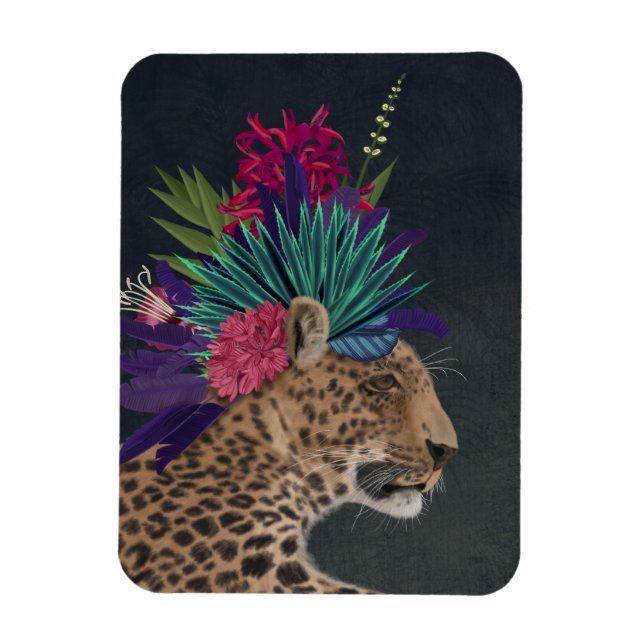 Leopard with Tropical Headpiece Magnet (Vertical)