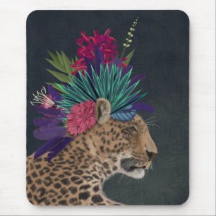 Leopard with Tropical Headpiece Mouse Pad