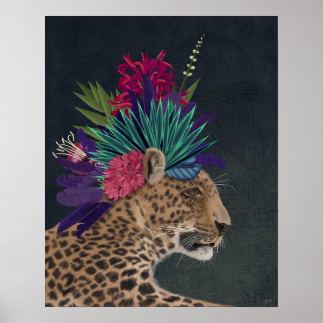 Leopard with Tropical Headpiece Poster (Front)
