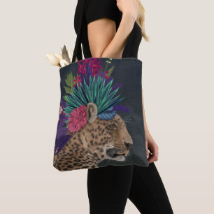 Leopard with Tropical Headpiece Tote Bag