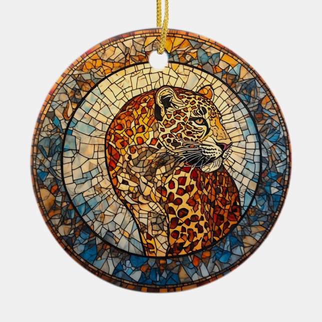 Leopard with Warm and Cool Tones Ceramic Ornament (Front)