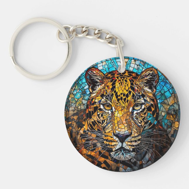 Leopard with Warm and Cool Tones Key Ring (Front)