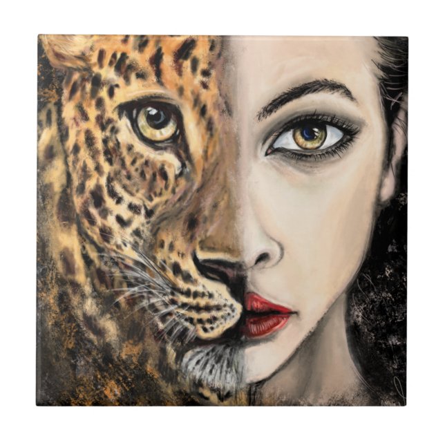 Leopard Woman Ceramic Tile (Front)