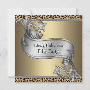 Leopard Womans Gold 50th Birthday Party Invitation