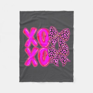 Leopard Xoxo Coquette Bow Hearts Valentine's Day W Fleece Blanket