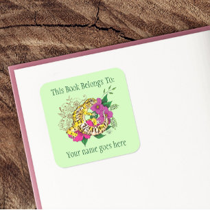Leopard Yellow Gecko Green Bookplate  Square Sticker