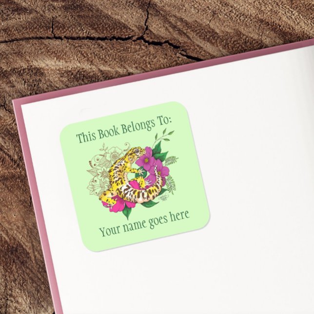 Leopard Yellow Gecko Green Bookplate  Square Sticker (Creator Uploaded)