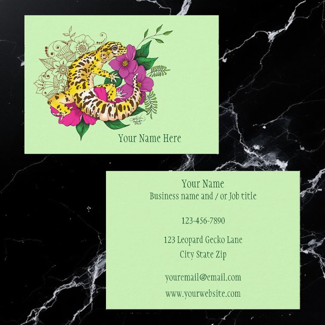 Leopard Yellow Gecko Green Business Card (Creator Uploaded)