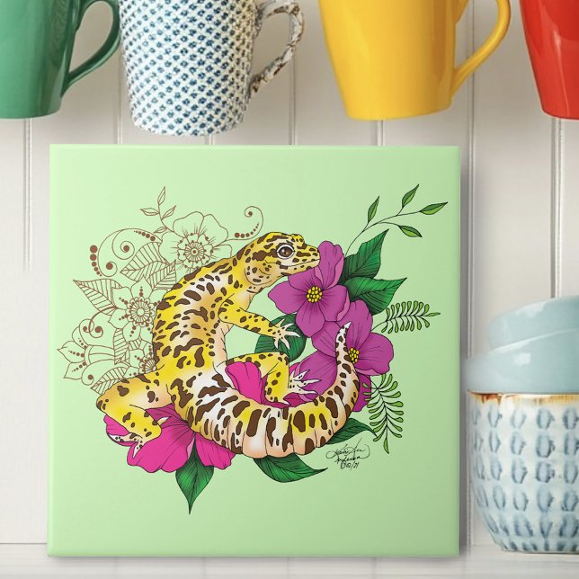 Leopard Yellow Gecko Green Ceramic Tile (Creator Uploaded)