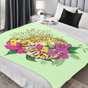 Leopard Yellow Gecko Green Fleece Blanket