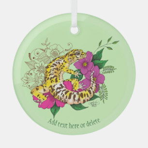 Leopard Yellow Gecko Green Glass Tree Decoration