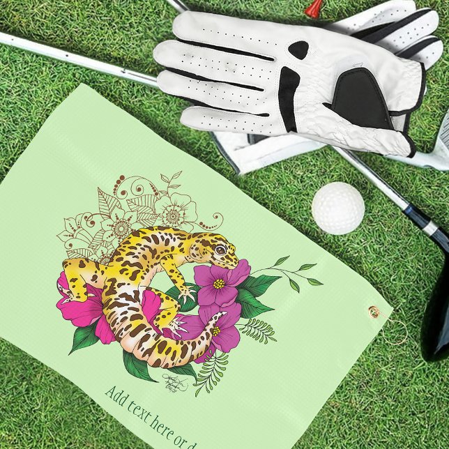 Leopard Yellow Gecko Green Golf Towel (Creator Uploaded)