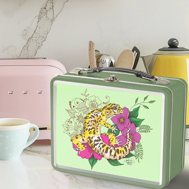 Leopard Yellow Gecko Green Metal Lunch Box (Creator Uploaded)