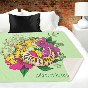 Leopard Yellow Gecko Green Sherpa Blanket