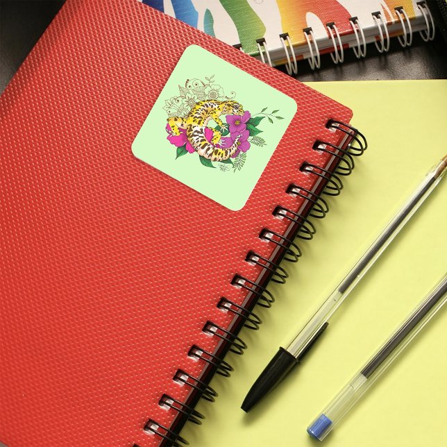 Leopard Yellow Gecko Green Square Sticker (Creator Uploaded)