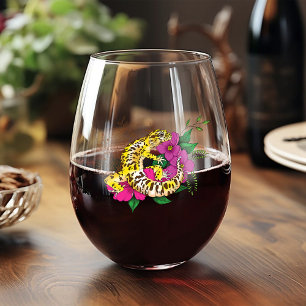 Leopard Yellow Gecko Green Stemless Wine Glass