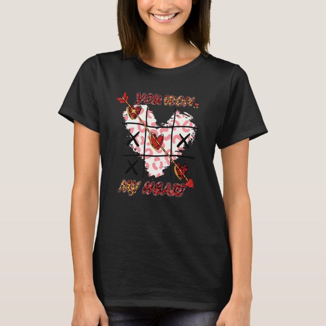 Leopard You Won My Heart Tic Tac Toe Heart Valenti T-Shirt (Front)