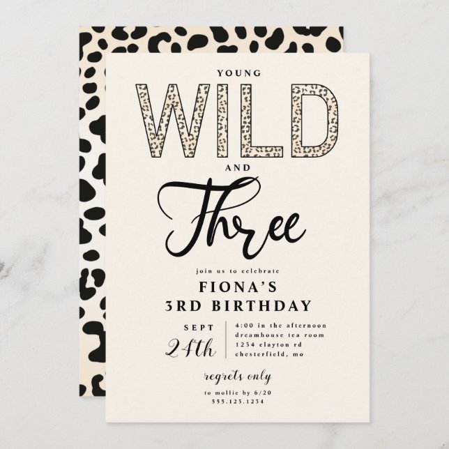Leopard Young Wild Three Birthday Invitation (Front/Back)