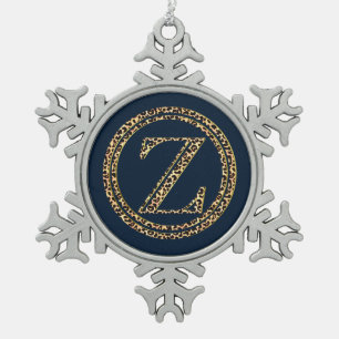 Leopard Z Snowflake Pewter Christmas Ornament