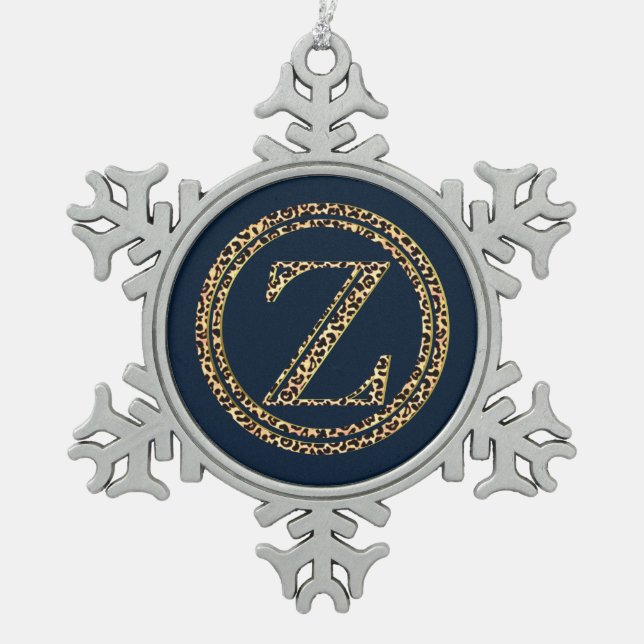 Leopard Z Snowflake Pewter Christmas Ornament (Front)
