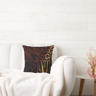Leopard, Zebra, Giraffe, Tiger African Print Cushion