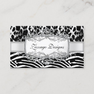 Leopard Zebra Silver Black White Stripe 2 Business Card