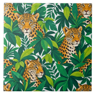 Leopards Among Lush Tropical Greenery Ceramic Tile