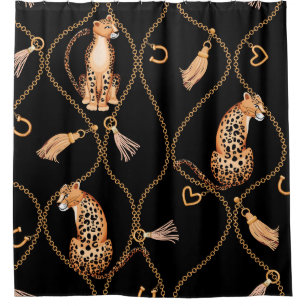 Leopards Golden Chains Fashion Pattern Shower Curtain