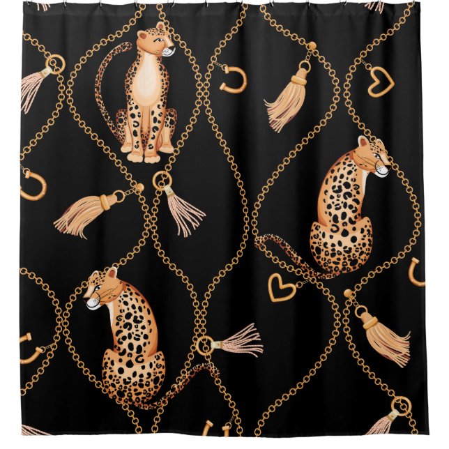 Leopards Golden Chains Fashion Pattern Shower Curtain (Front)