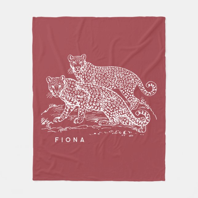 Leopards Illustration Burnt Sienna Fleece Blanket (Front)