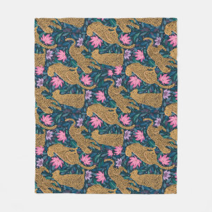 Leopards in Floral Jungle Fleece Blanket
