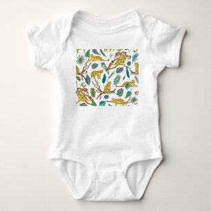 Leopards in jungle, hand-drawn pattern. baby bodysuit
