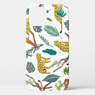 Leopards in jungle, hand-drawn pattern. iPhone 12 case