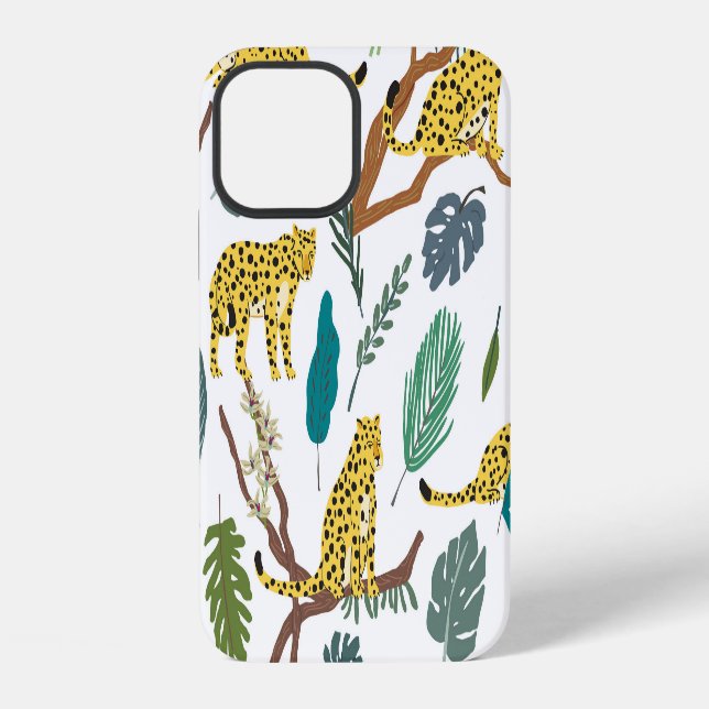 Leopards in jungle, hand-drawn pattern. iPhone case (Back)