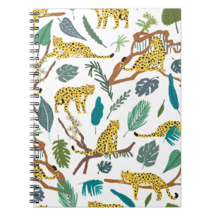 Leopards in jungle, hand-drawn pattern. notebook
