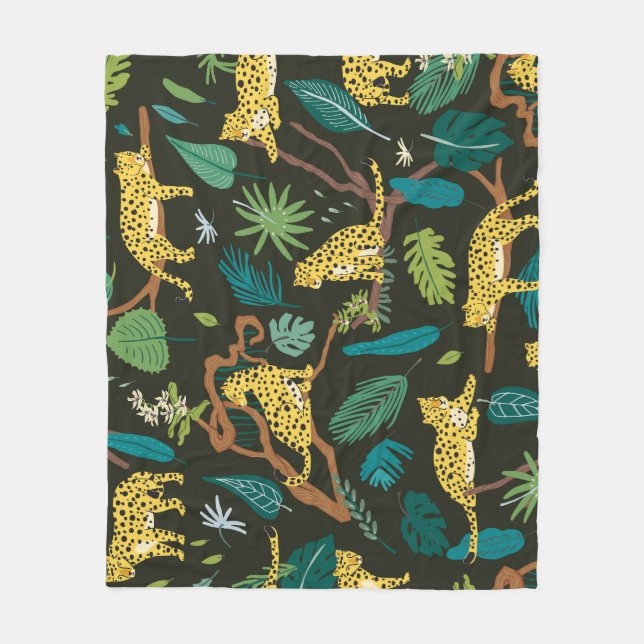 Leopards in Jungle: Vintage Wild Fleece Blanket (Front)