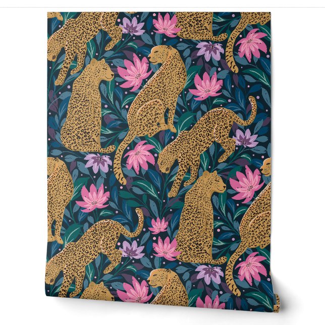 Leopards in the Forest Bloom Wallpaper (Unrolling)