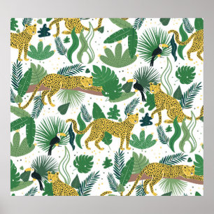 Leopards Jungle: Tropical Kids Seamless. Poster