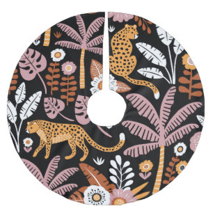 Leopards Palms Vintage Seamless Pattern Brushed Polyester Tree Skirt