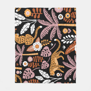 Leopards Palms Vintage Seamless Pattern Fleece Blanket