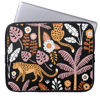 Leopards Palms Vintage Seamless Pattern Laptop Sleeve