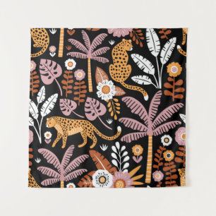 Leopards Palms Vintage Seamless Pattern Tapestry