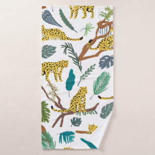 Leopards wild animals in jungle forest hand drawn bath towel