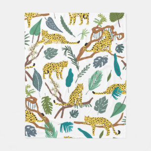 Leopards wild animals in jungle forest hand drawn fleece blanket