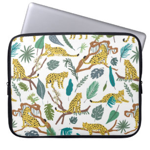 Leopards wild animals in jungle forest hand drawn laptop sleeve