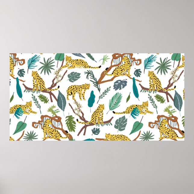 Leopards wild animals in jungle forest hand drawn  poster (Front)